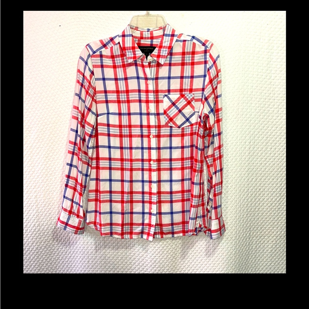 Banana Republic Women Red White Blue Long Sleeve Button-Down Shirt S. - Picture 1 of 3